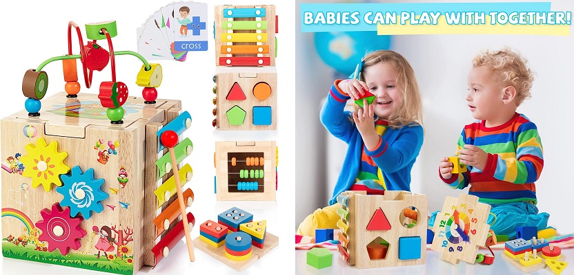 Bravmate Wooden Activity Cube 8-in-1 Montessori Toys for 12M+ Toddlers