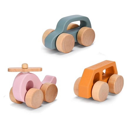 Childlike Behavior Wooden Car for Toddler - Wood Push Truck Vehicle - Montessori Inspired Wooden Rattle Teething Toy