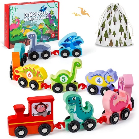 EDUJOY Toddler Toys for 2 4 3 Year Old Boys Gifts,Montessori Toys for 3 4 2 Year Old Girls Birthday Gifts,Wooden Train Set Dinosaur Toys