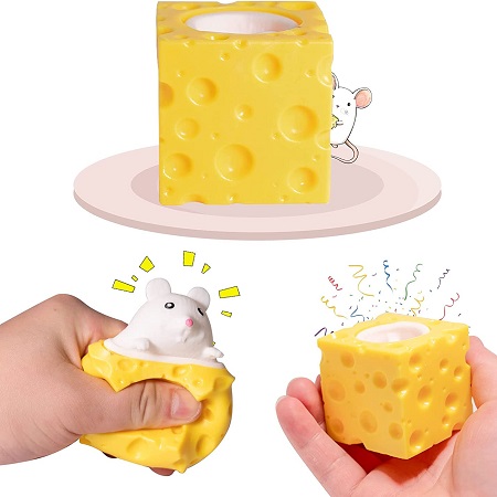 Holgosiu Cheese Squishy Stress Toys Novelty Squishy Ball Cheese Mouse Squishy Stress Toys Mouse in Cheese