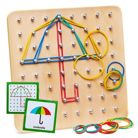 Panda Brothers Wooden Geoboard - Montessori Toys for 4 Year Old Kids and Toddlers