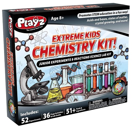 Playz 52 Extreme Kids Chemistry Experiments Set - STEM Activities & Science Kits for Kids Age 8-12 with 51+ Tools