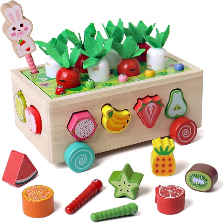 SHIERDU Montessori Toys for 1 and 2 Year Old, Multifunctional Orchard Toy Car, Size Sorting and Counting Puzzle Game