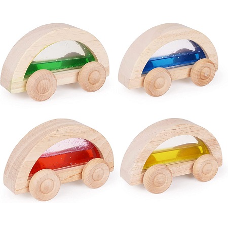 Wooden car Toys 4pc Colorful Wooden Vehicle Set Toy and Pretend Play Montessori Car Toys