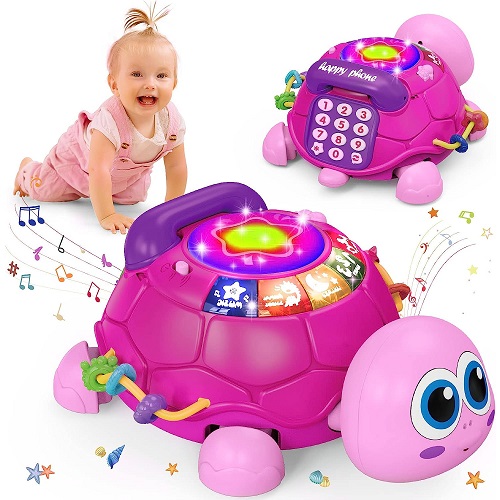 Baby Toys 6 to 12 Months，Musical Turtle Crawling Baby Girl Toys