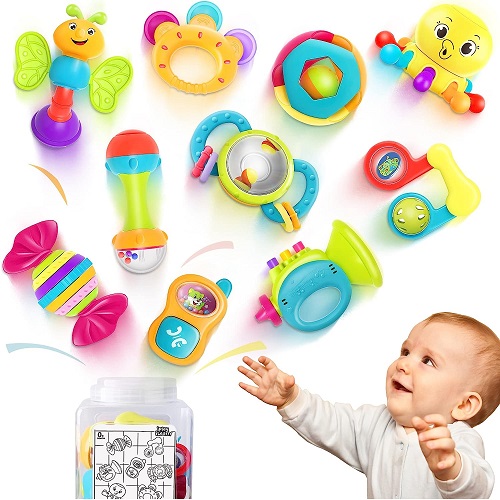 iPlay, iLearn 10pcs Baby Rattles Toys Set, Infant Grab N Shake Rattle