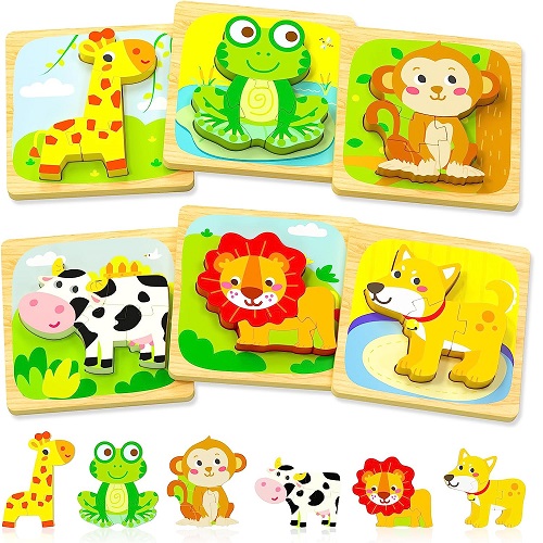 Benresive Wooden Toddler Puzzles Ages 1-3, Montessori Toys for 1 2 3 Year Old Boys Girls, 6 Pack Animal Toddler Toys Gifts for 1 2 3 Year Old Boys Girls
