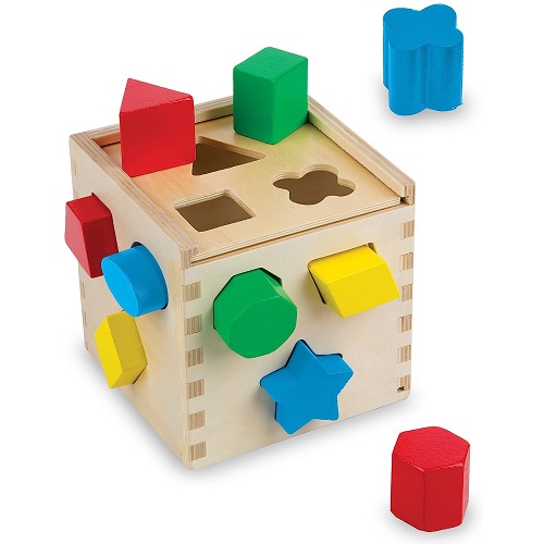 Melissa & Doug Shape Sorting Cube - Classic Wooden Toy With 12 Shapes - Kids Shape Sorter Toys For Toddlers