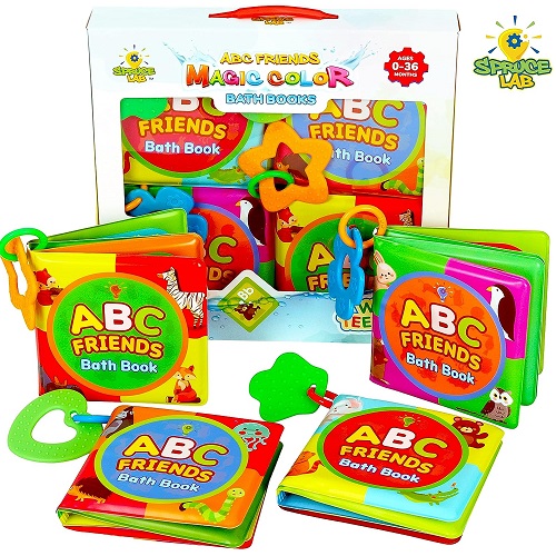 Spruce Lab ABC Friends Magic Color Bath Books - 4 Bath Book Set - Educational Baby Bath Toys