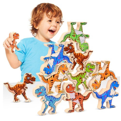 ACOUCB Dinosaur Toys for Kids 3-5, Wooden Stacking Toys, 16pcs Large Sensory Montessori Toys