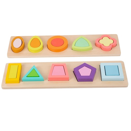 Adena Montessori Colorful Multiple 10 Pieces Shape Puzzles Toys for 1 2 3 Years Old Toddler Geometric Jumbo Wooden Puzzles