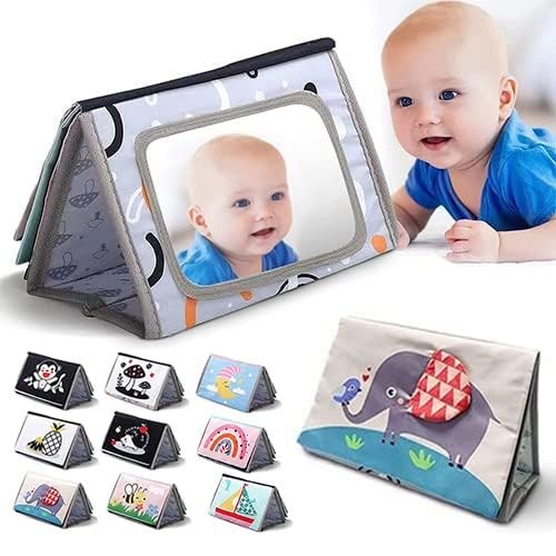 Baby Mirror Toys for Tummy Time, Newborn Infant 0-3-4-6-12 Months Old Gift. Boy, Girl Brain Developmental Montessori Sensory Crinkle Black and White Book