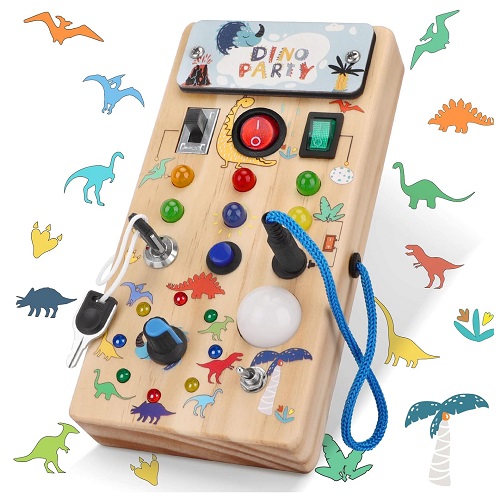 7. Dinosaur Busy Board With 8 LED Light Switches