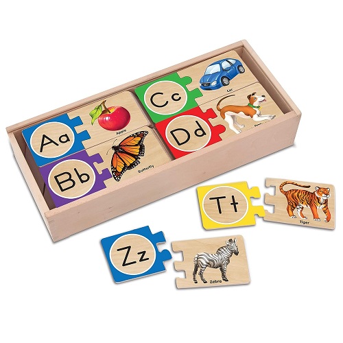 Melissa & Doug Self-Correcting Alphabet Wooden Puzzles With Storage Box (52 pcs) - ABC Puzzles