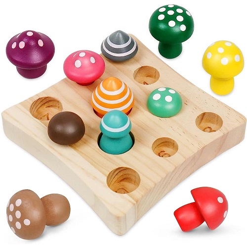NAODONGLI Wooden Montessori Toys for Toddler,Educational Toys for 3 Year Old,STEM Toys Mushroom Harvest Game