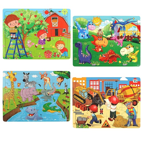 21. 4-Pack Wooden Jigsaw Puzzles For Kids