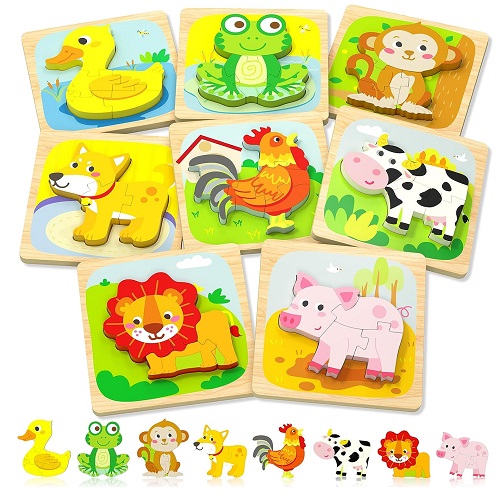 Tonberless Wooden Puzzles Toddler Toys for 2 Year Old Boy Girl Gifts, Montessori Preschool Educational Learning Toys