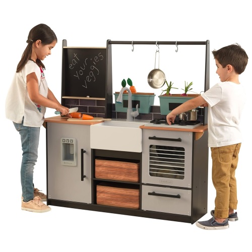 KidKraft Wooden Farm to Table Play Kitchen with EZ Kraft Assembly, Lights & Sounds, Ice Maker and 18 Accessories