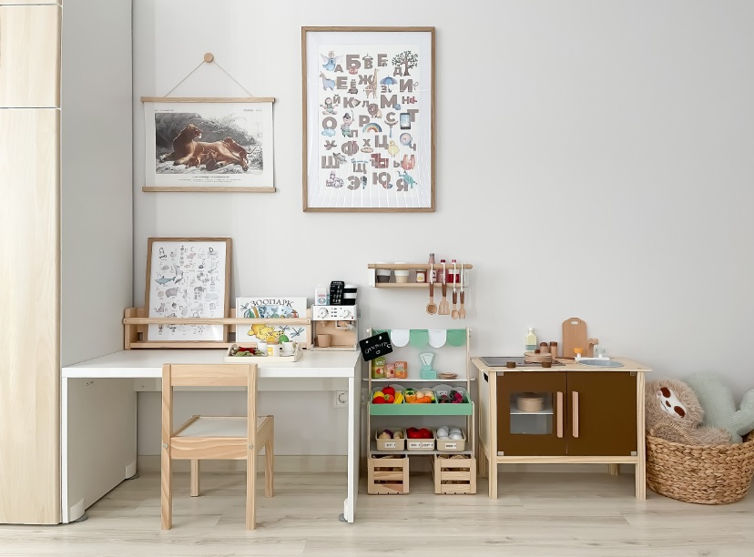 Kids Playroom with Play Kitchen Montessori Style by Goodcow Design Studio