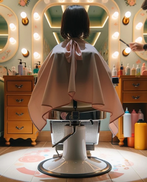 Photo of a girl who is going to get her hair cut.