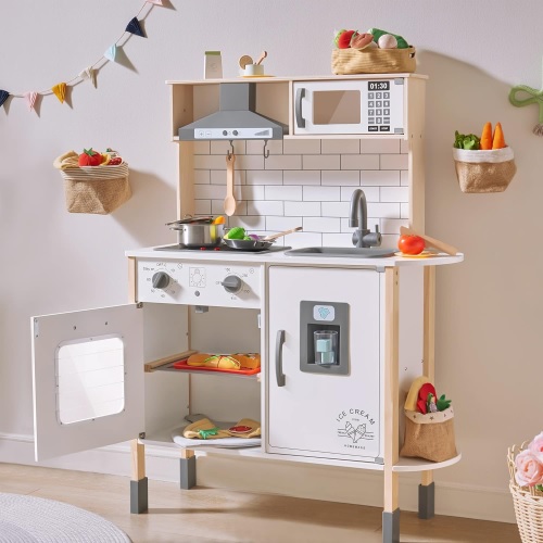 Tiny Land Play Kitchen for Kids, Wooden Kids Play Kitchen Playset Chef Pretend Play Set for Toddlers