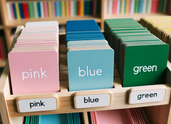 image showing pink blue and green in a montessori classroom