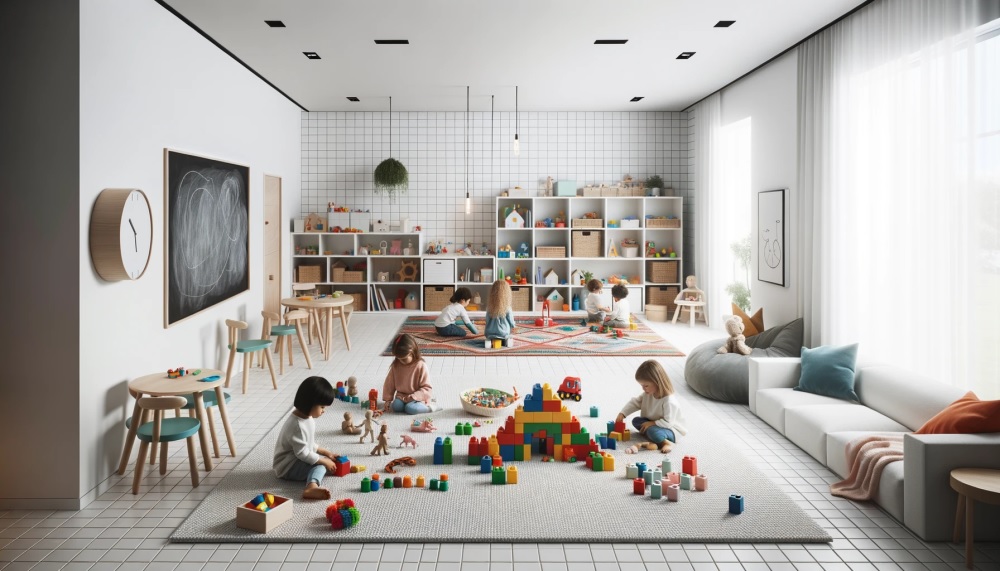 Montessori inspired playdate with children playing in a Montessori room
