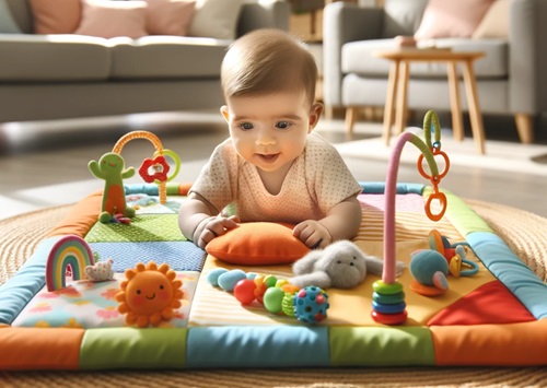 Tummy time is a great activity for 6-month old babies.